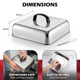 Joyfair stainless steel square dome cover fits flat-top griddles for efficient heat trapping.