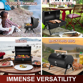 Joyfair wooden handle stays cool for safe lid handling during grilling.