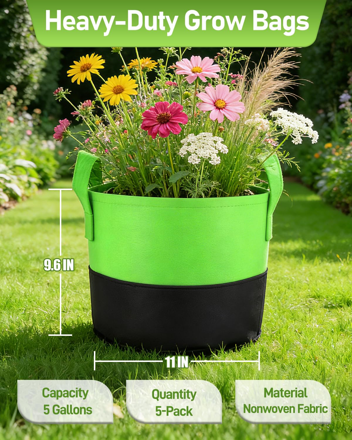 JOYHALO 5Gallon Grow Bag breathable drainage promotes healthy roots.