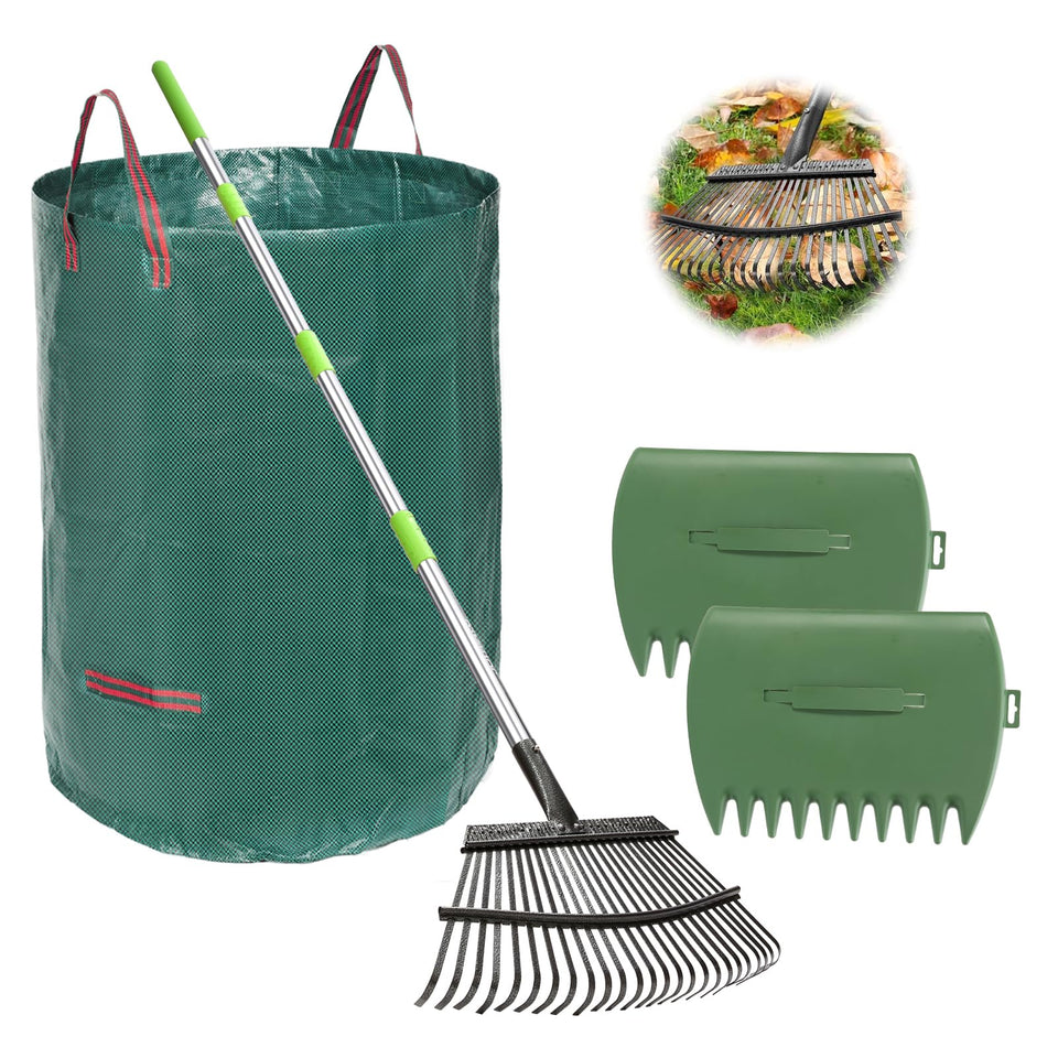 JoyHalo 65-inch leaf rake with 25 tines for efficient lawn cleanup