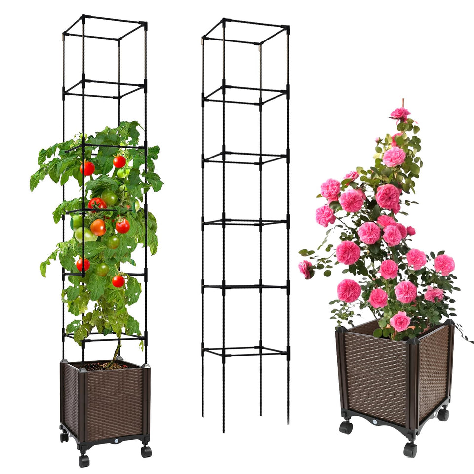 Joyhalo 71-inch planter with trellis and wheels for easy patio gardening.