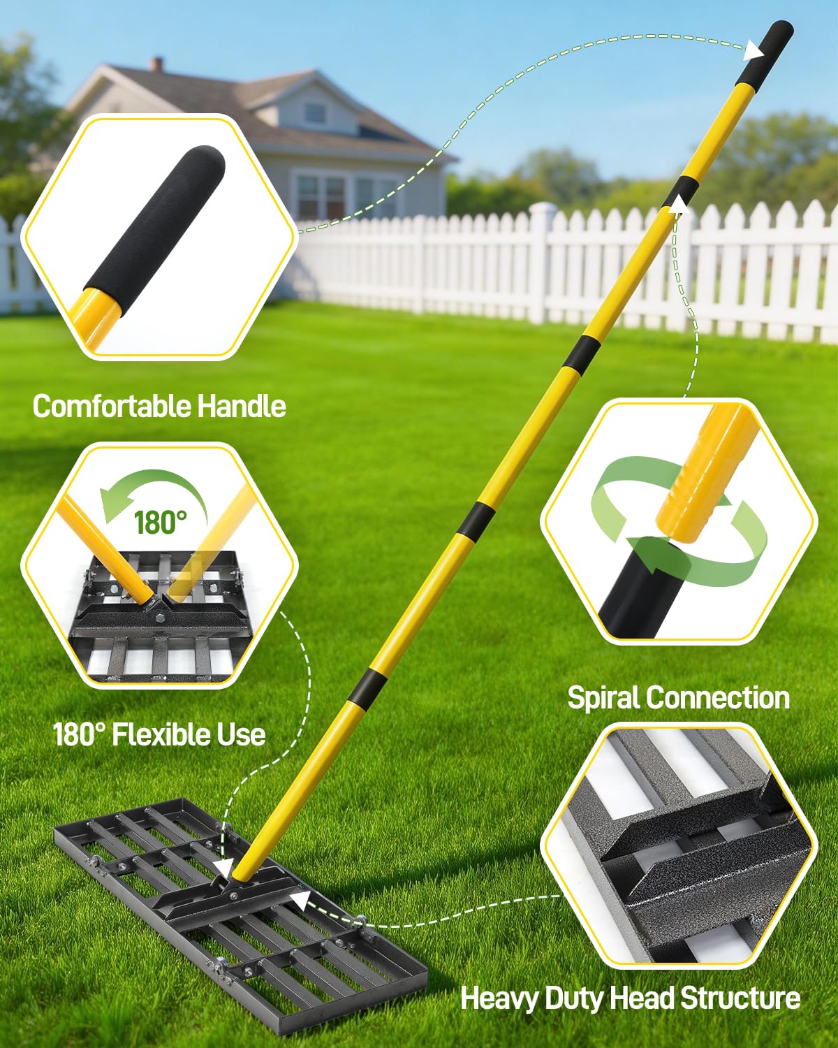 Joyhalo ergonomic design reduces fatigue during lawn and soil leveling