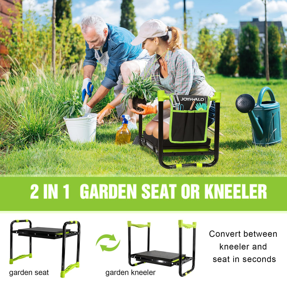 JoyHalo folding garden bench quickly collapses for compact storage