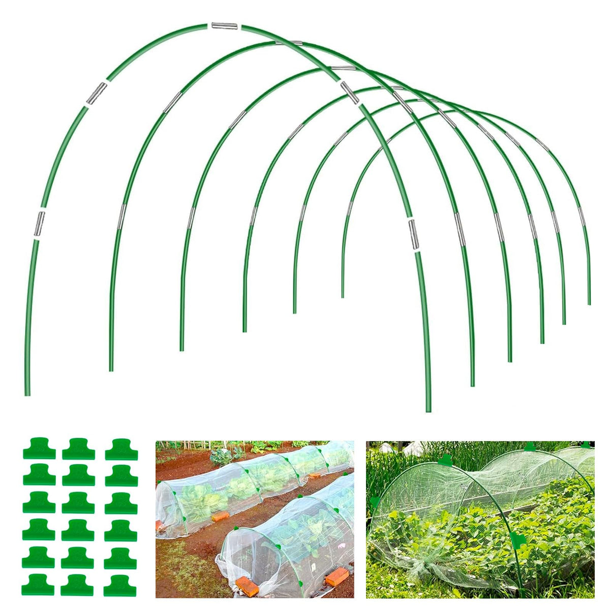 Joyhalo garden hoops over raised beds forming a sturdy DIY tunnel