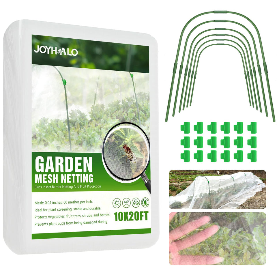 JoyHalo garden netting close-up showing 60-mesh weave for pest protection and light diffusion