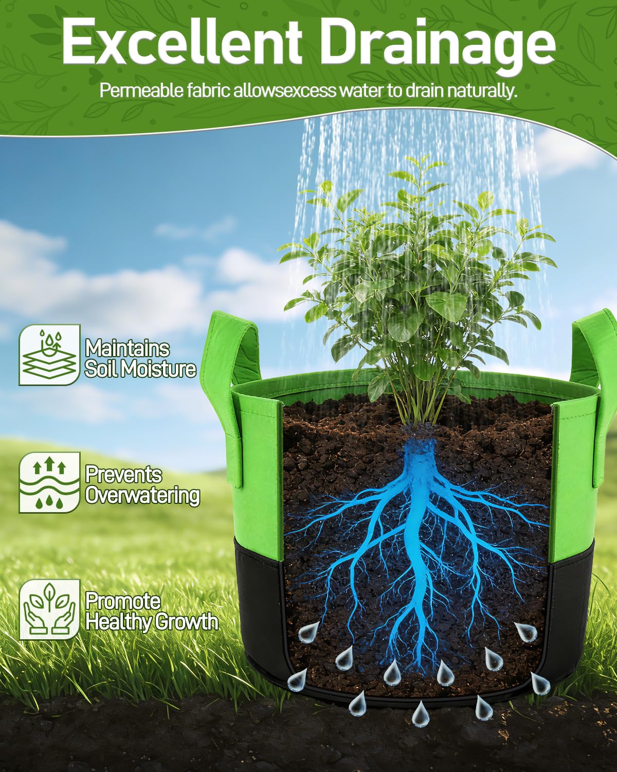 JOYHALO Grow Bag reinforced handles ensure easy relocation even when filled.
