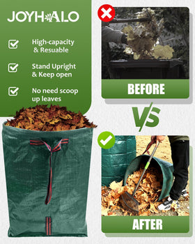 Joyhalo heavy-duty yard bags resist tears for reliable debris collection.