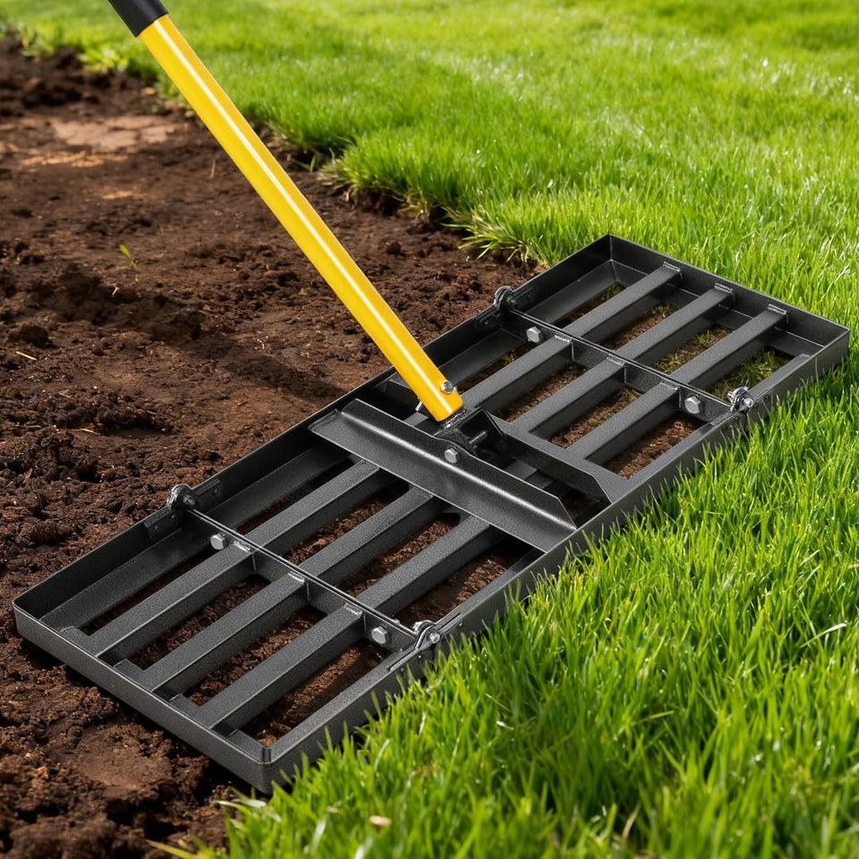 Joyhalo lawn leveling rake with a 30-inch head for smooth yard leveling.