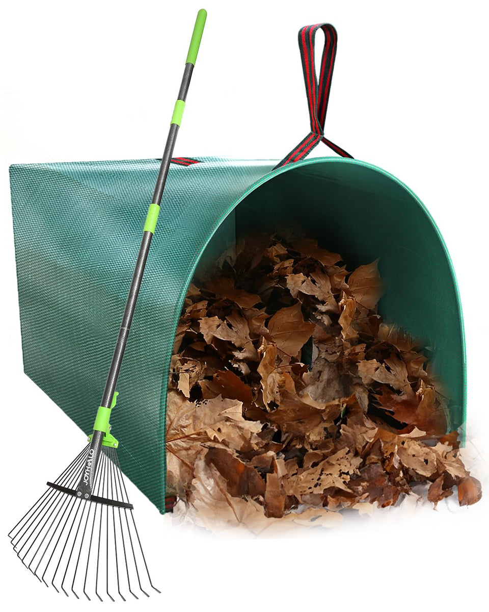 Joyhalo 63-inch leaf rake extended for easy lawn cleanup.
