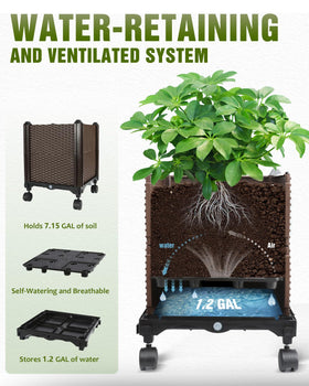 Joyhalo self-watering planter box reservoir keeps soil moist with less maintenance.