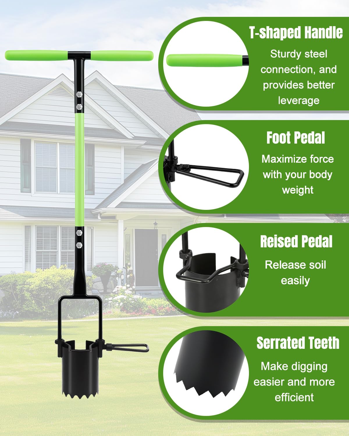 Joyhalo sod plugger and grass plugger helps fast soil replacement for lawn projects.