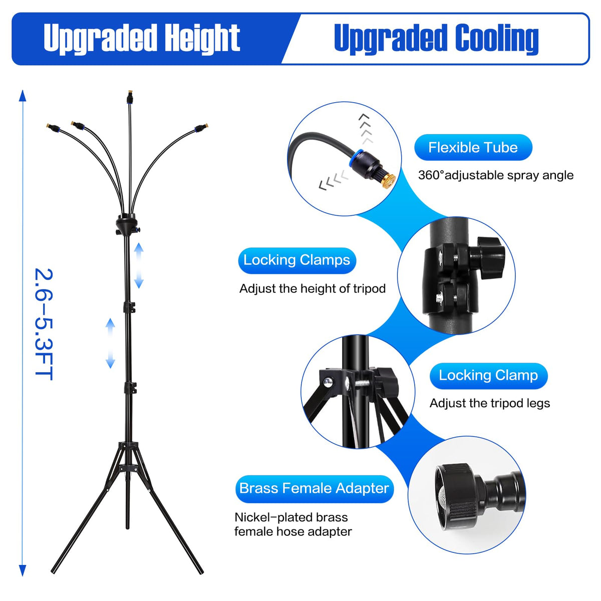 JoyHalo stand mister with flexible hoses directs cooling where you need it
