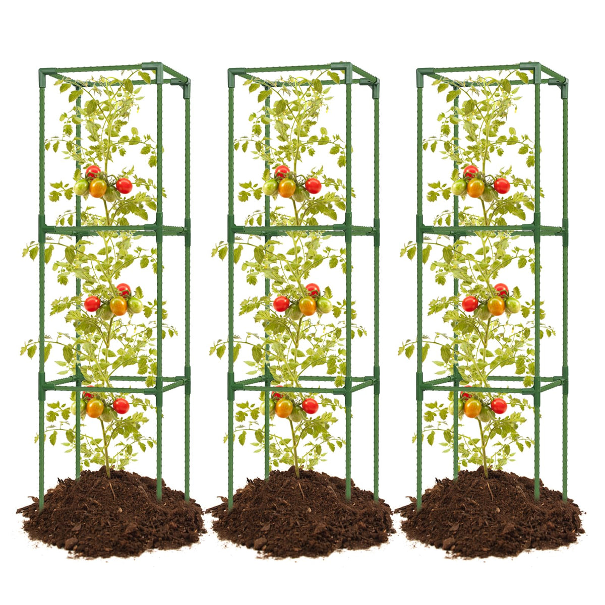 JoyHalo tomato cage with 47-inch assembly provides stable support for climbing plants.