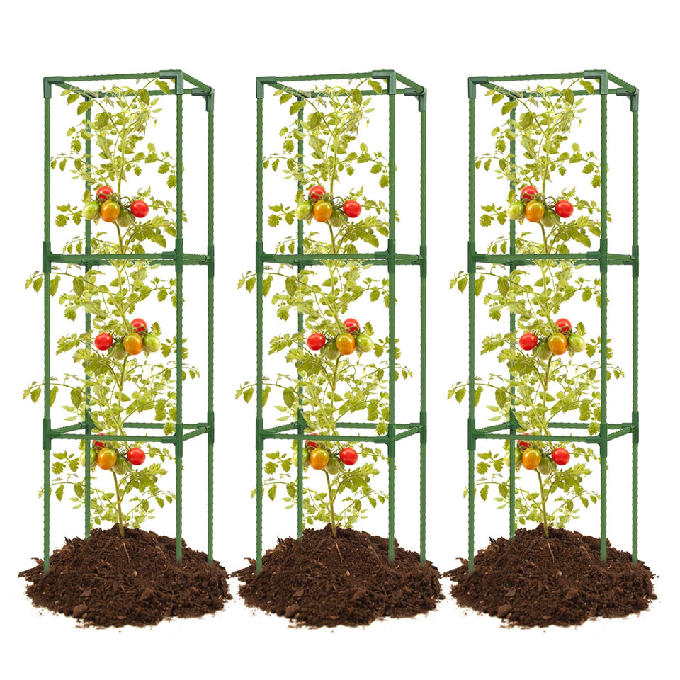 JoyHalo tomato cage with 47-inch assembly provides stable support for climbing plants.