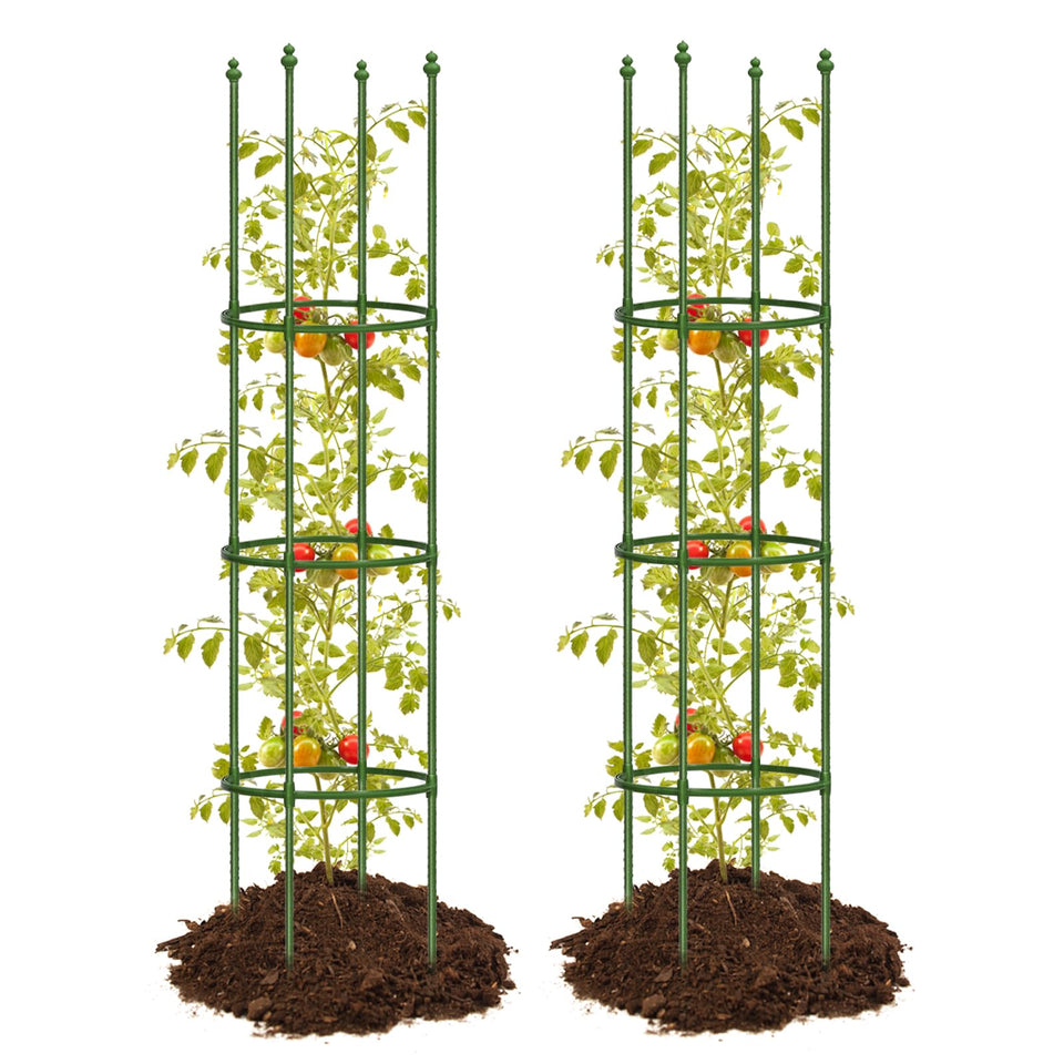 JoyHalo tomato cage demonstrates 59-inch height for tall plants.