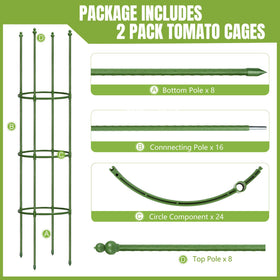 JoyHalo two-pack tomato cages arranged for versatile garden setup.