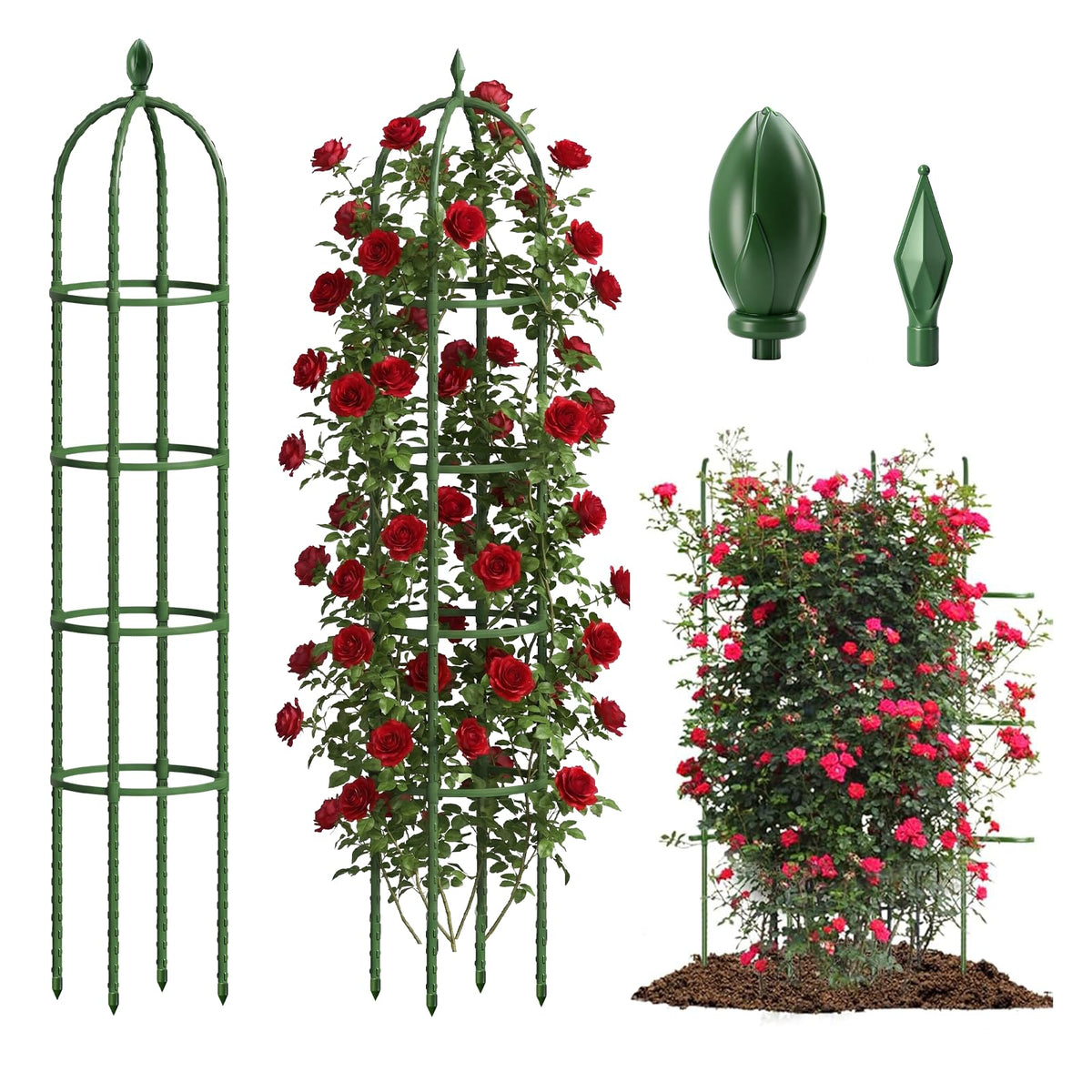 Joyhalo 4-tier trellis front view supports climbing plants in a sunny garden