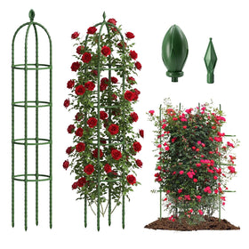 Joyhalo 4-tier trellis front view supports climbing plants in a sunny garden