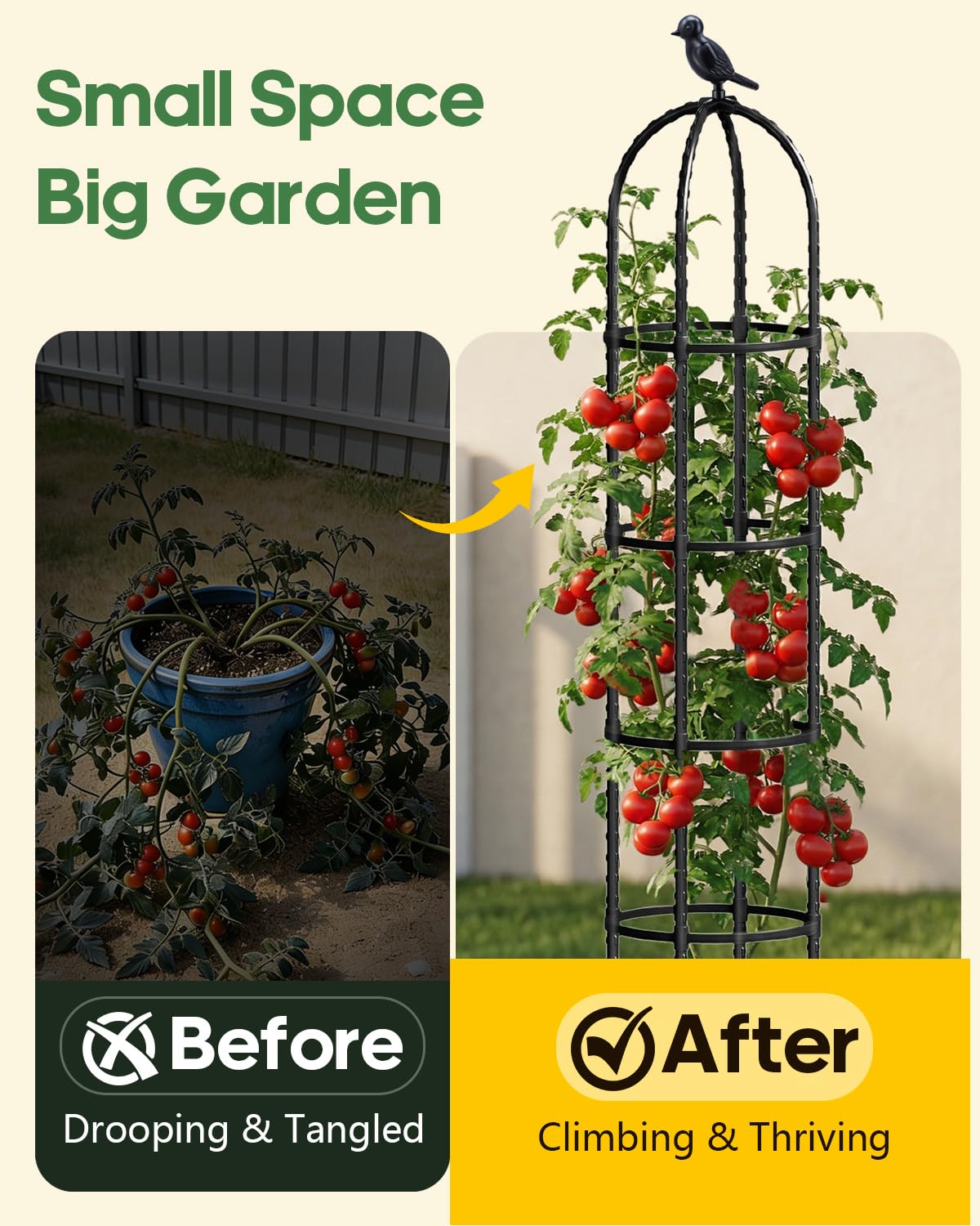 Joyhalo trellis with interchangeable decorative tops for garden aesthetics