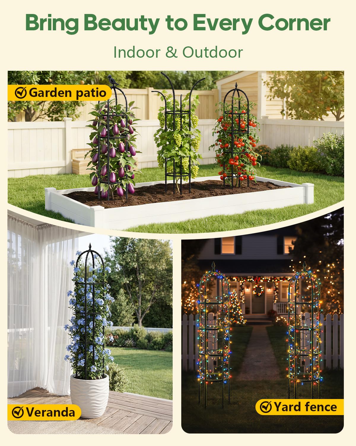 Versatile Joyhalo garden and patio support for tomatoes and roses