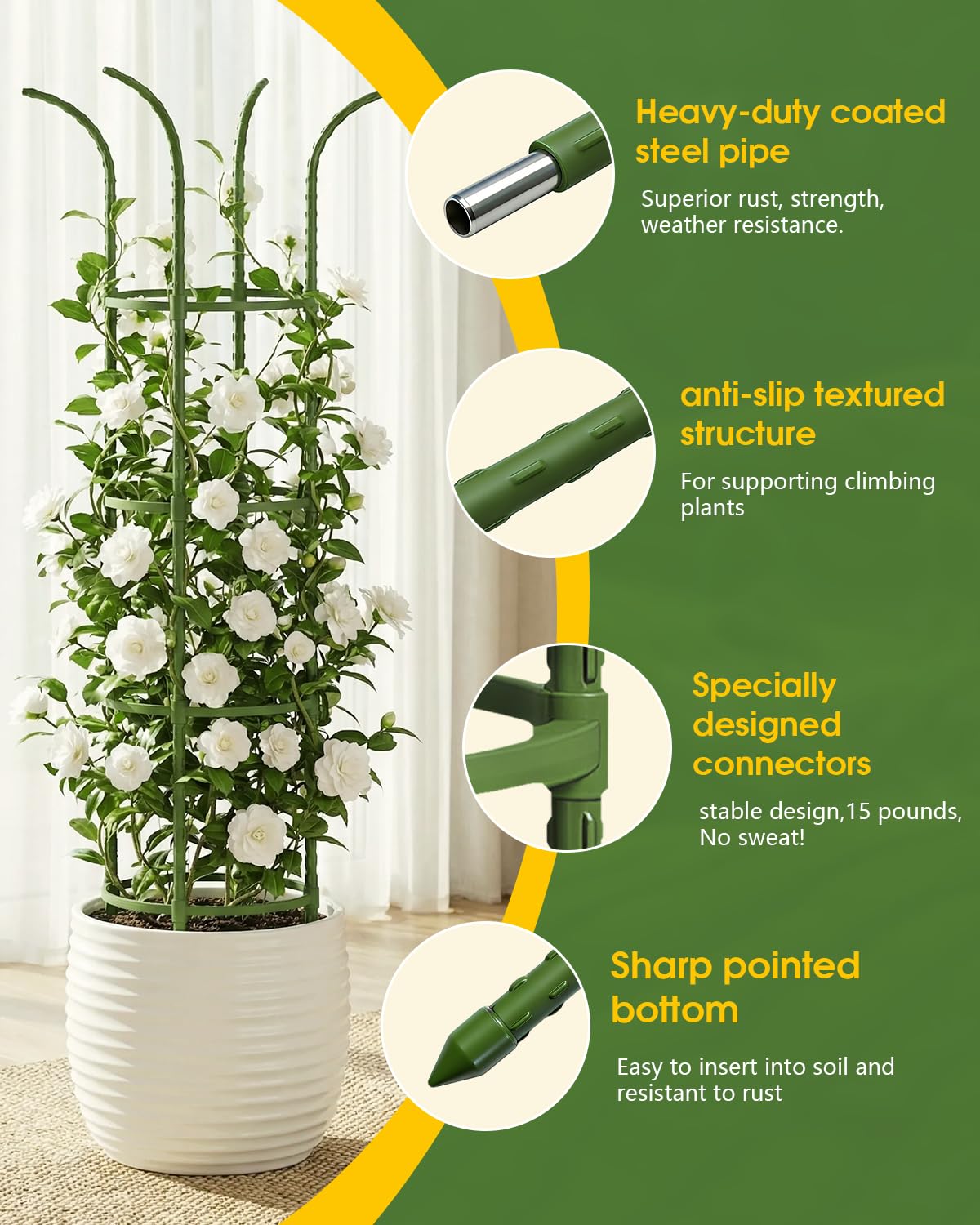 Joyhalo green-coated steel trellis blends naturally with garden scenery