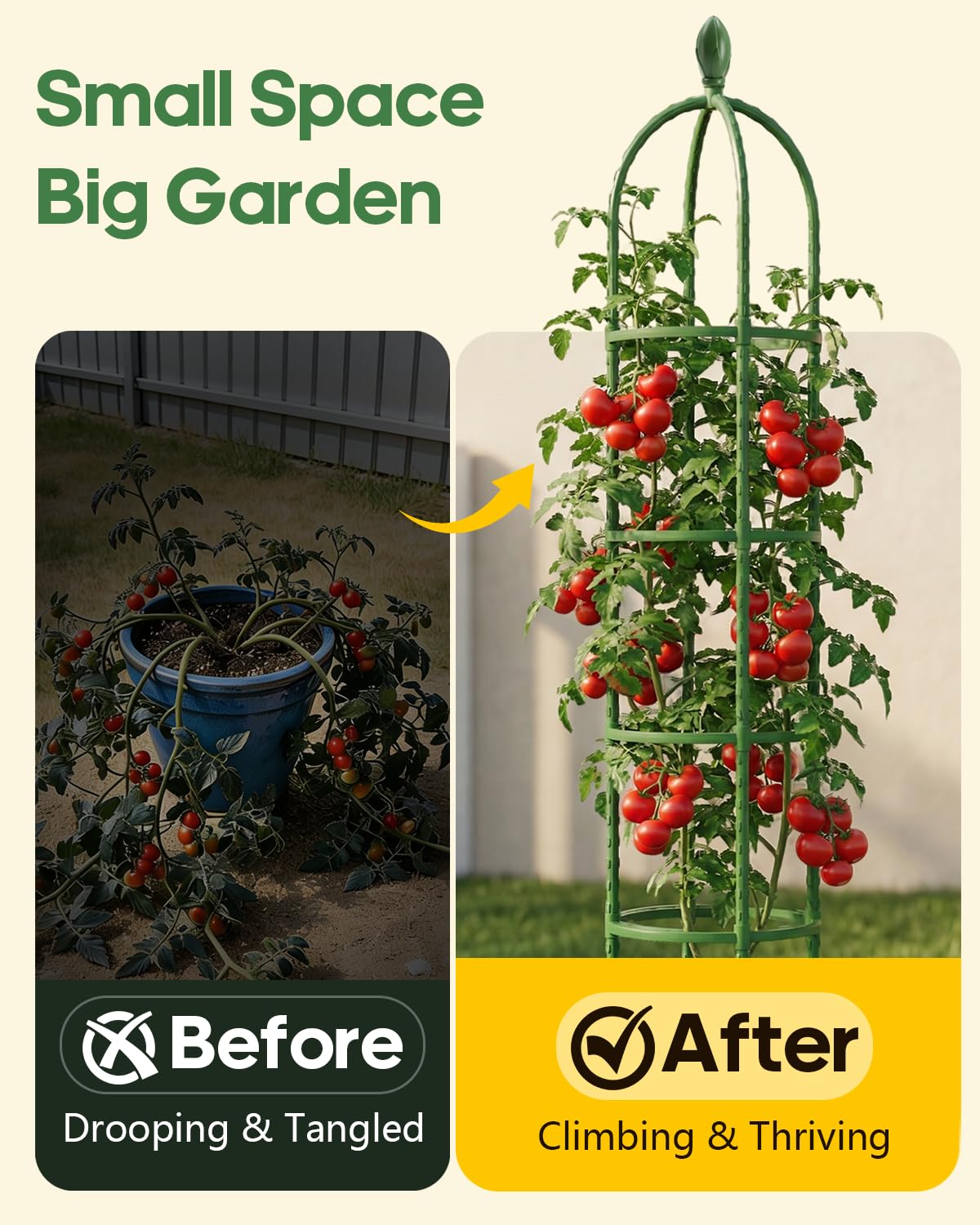 Joyhalo trellis used as tomato cage for sturdy vegetable support