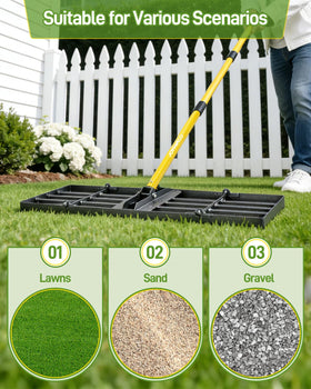 Joyhalo multi-functional yard tool supports lawn leveling, leaf collection, and soil aeration