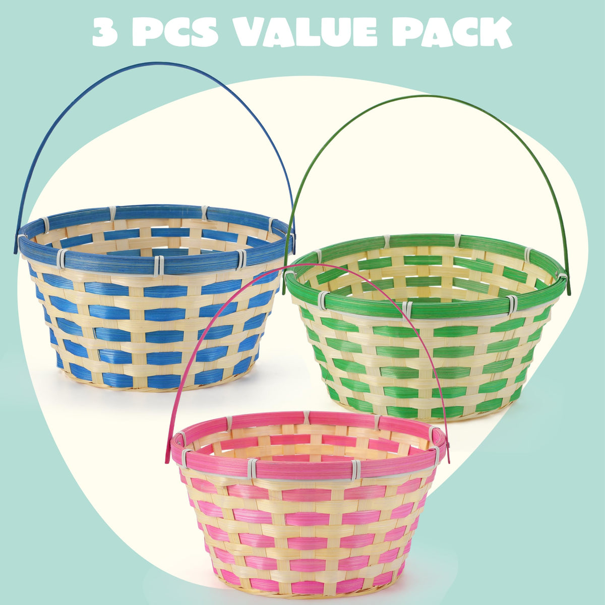 JOYIN Easter bamboo baskets blue top view ideal for party favors and treats.