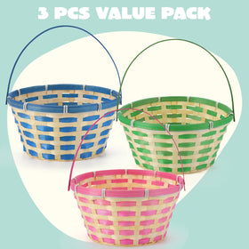 JOYIN Easter bamboo baskets blue top view ideal for party favors and treats.