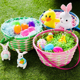 JOYIN Easter bamboo baskets green handle-open view demonstrates easy filling.
