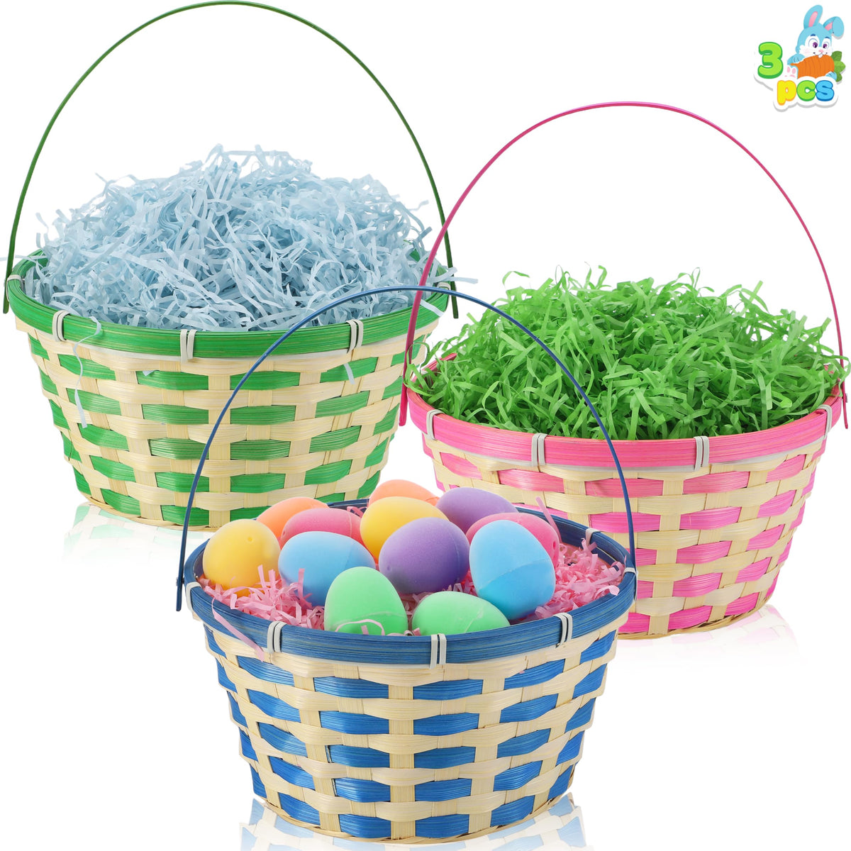 JOYIN Easter bamboo baskets green top view ideal for egg hunts and gifts.