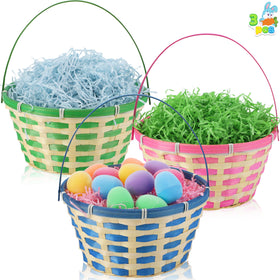 JOYIN Easter bamboo baskets green top view ideal for egg hunts and gifts.