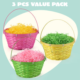 JOYIN Easter bamboo basket with pink handle, easy to carry for kids