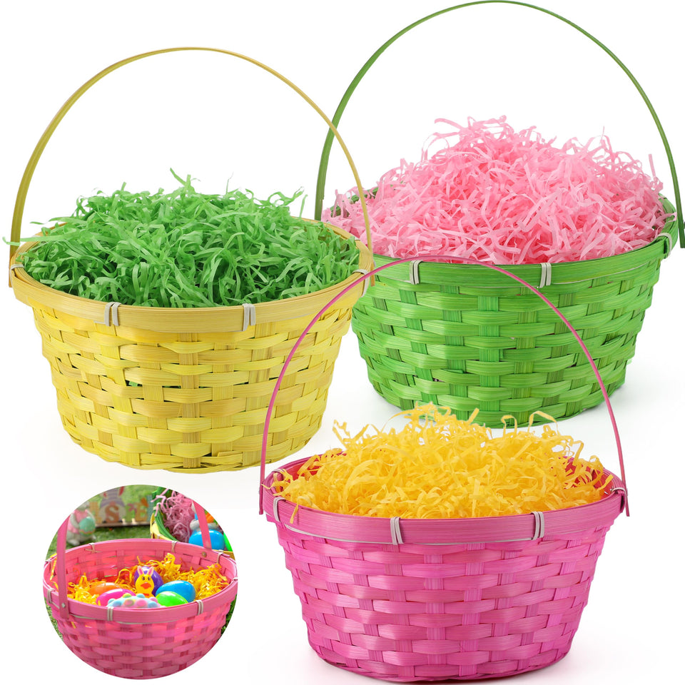 JOYIN Easter bamboo basket with yellow handle, perfect for egg hunts