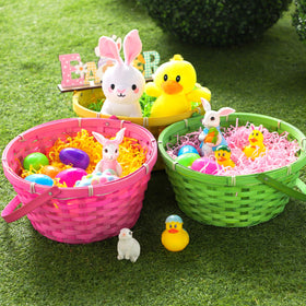 JOYIN Easter bamboo basket closed view in yellow, sturdy and lightweight