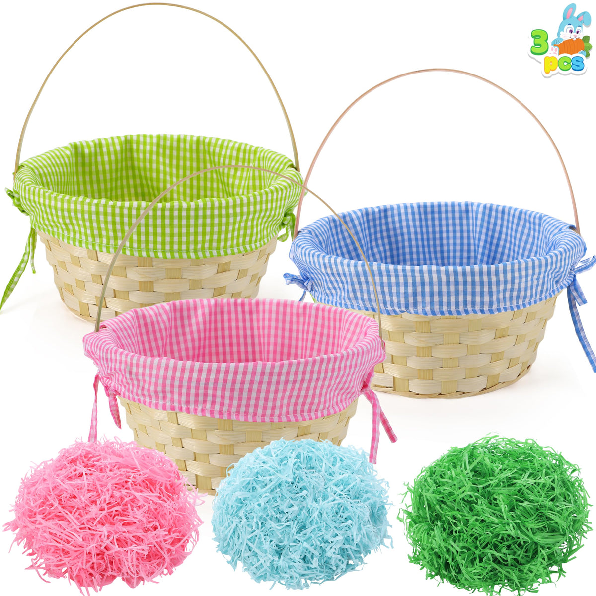 JOYIN Easter basket with blue plaid lining for kids' egg hunts