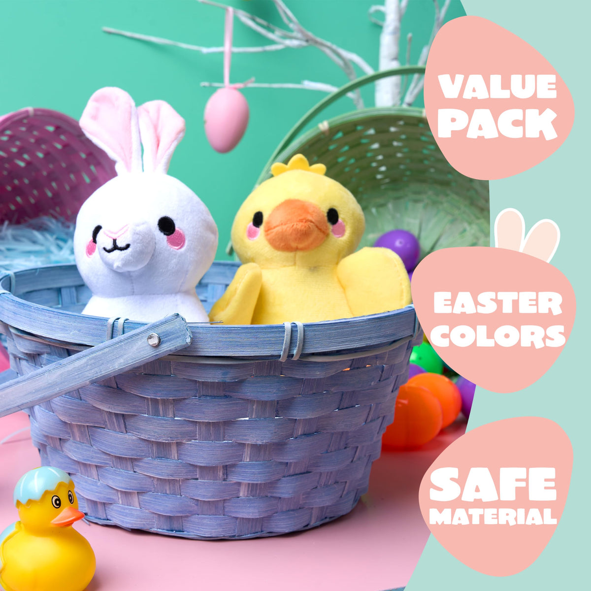 JOYIN Easter basket green round with handle for colorful decor and storage.