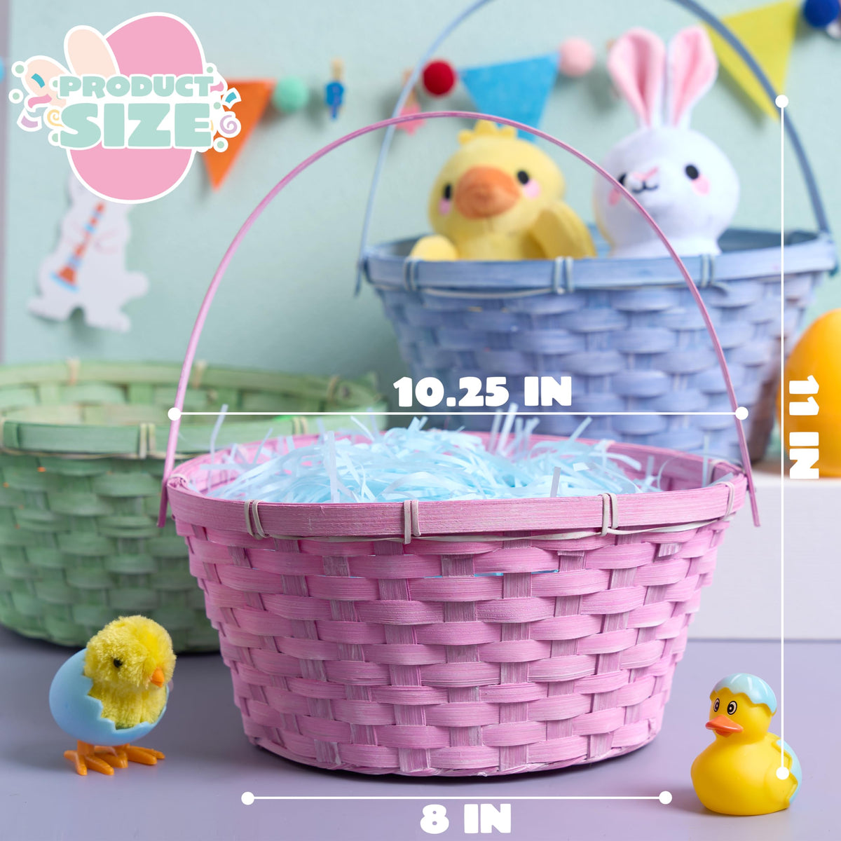 JOYIN three-piece set of round baskets for decorating, gifting, and party favors.