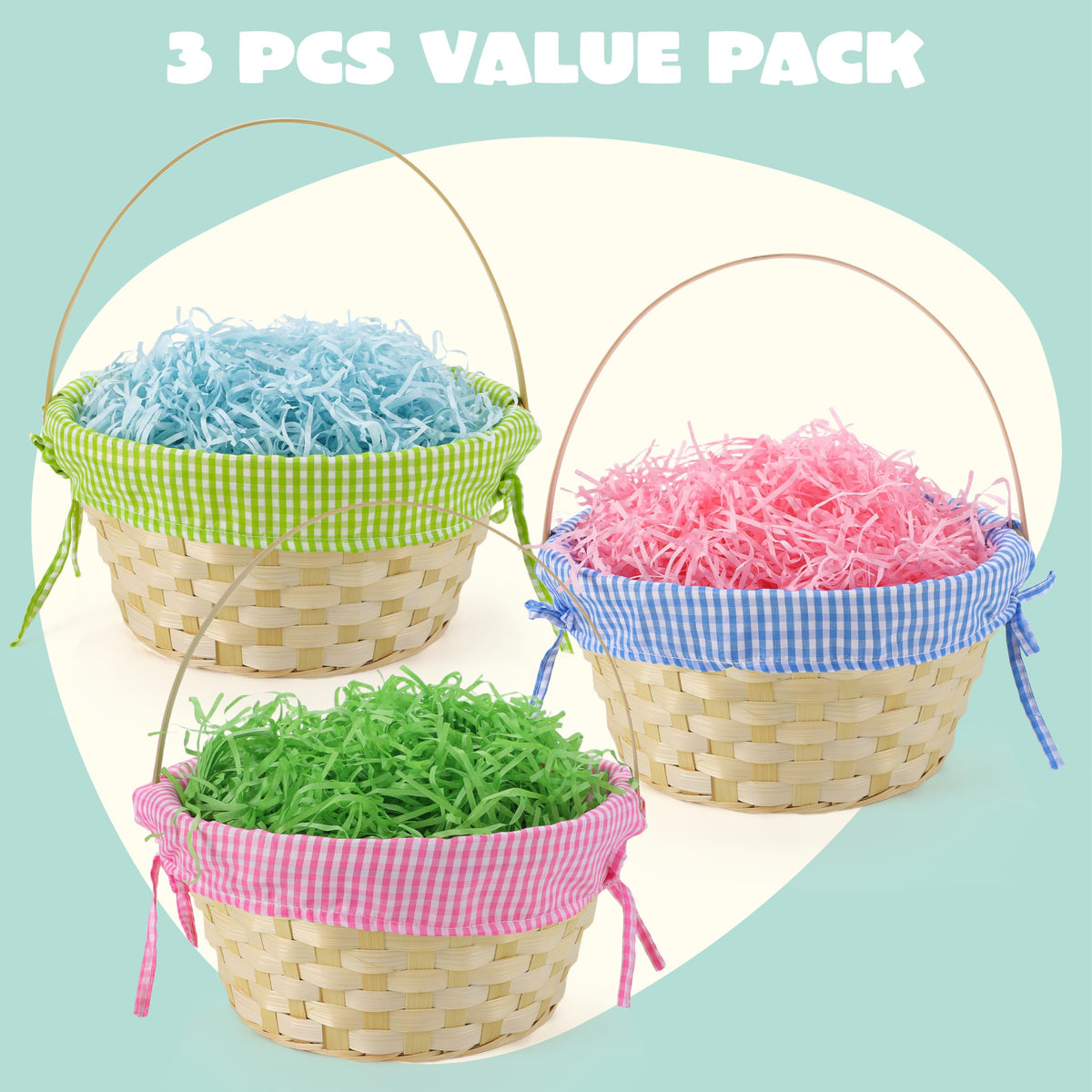 JOYIN Easter basket with pink plaid lining adds bright seasonal charm
