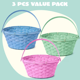 JOYIN Easter basket pink round with handle for kids' egg hunts and gifts.