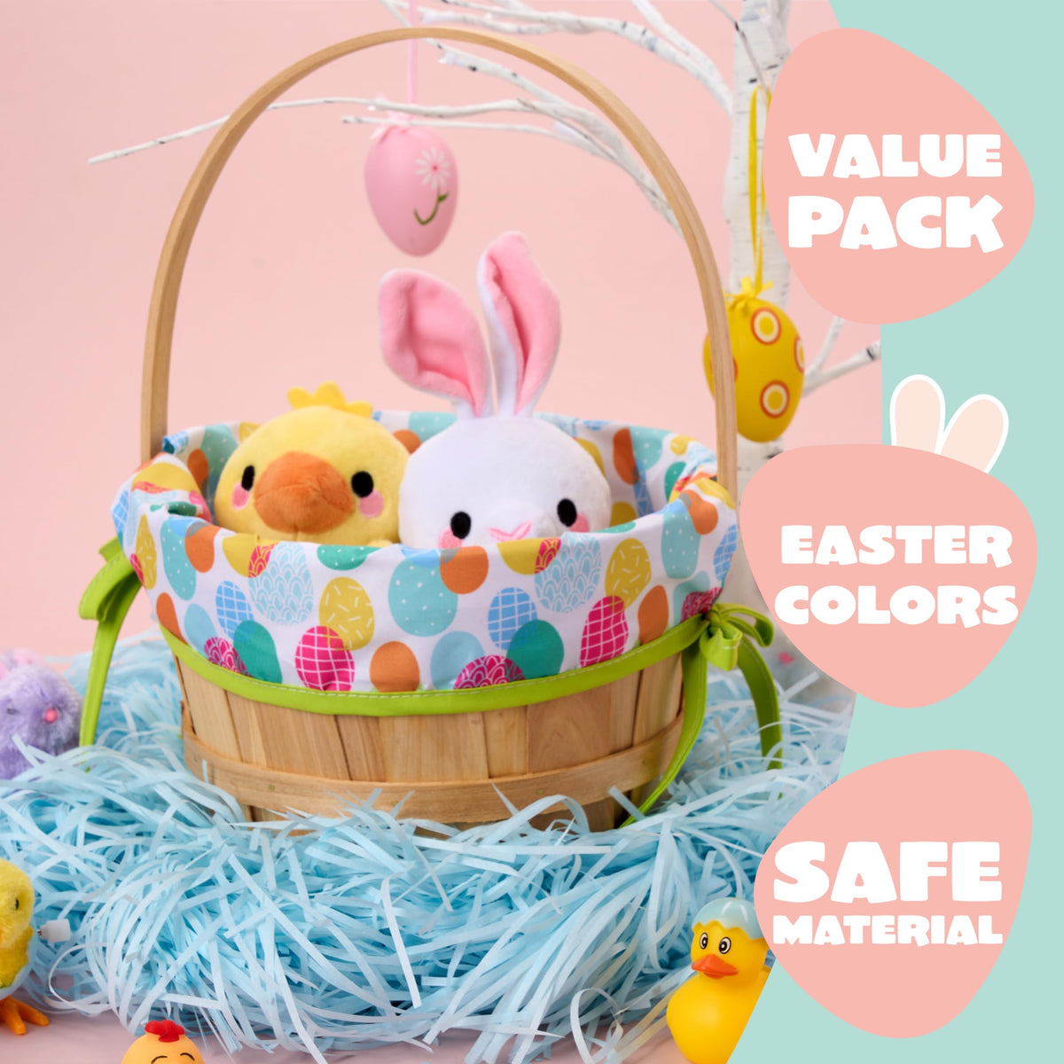 JOYIN egg-hunt storage basket keeps eggs and goodies neatly organized.
