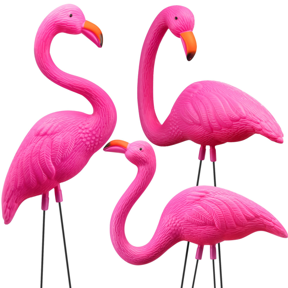 JOYIN flamingo yard decor trio in pink, ideal for garden accents and festive displays.