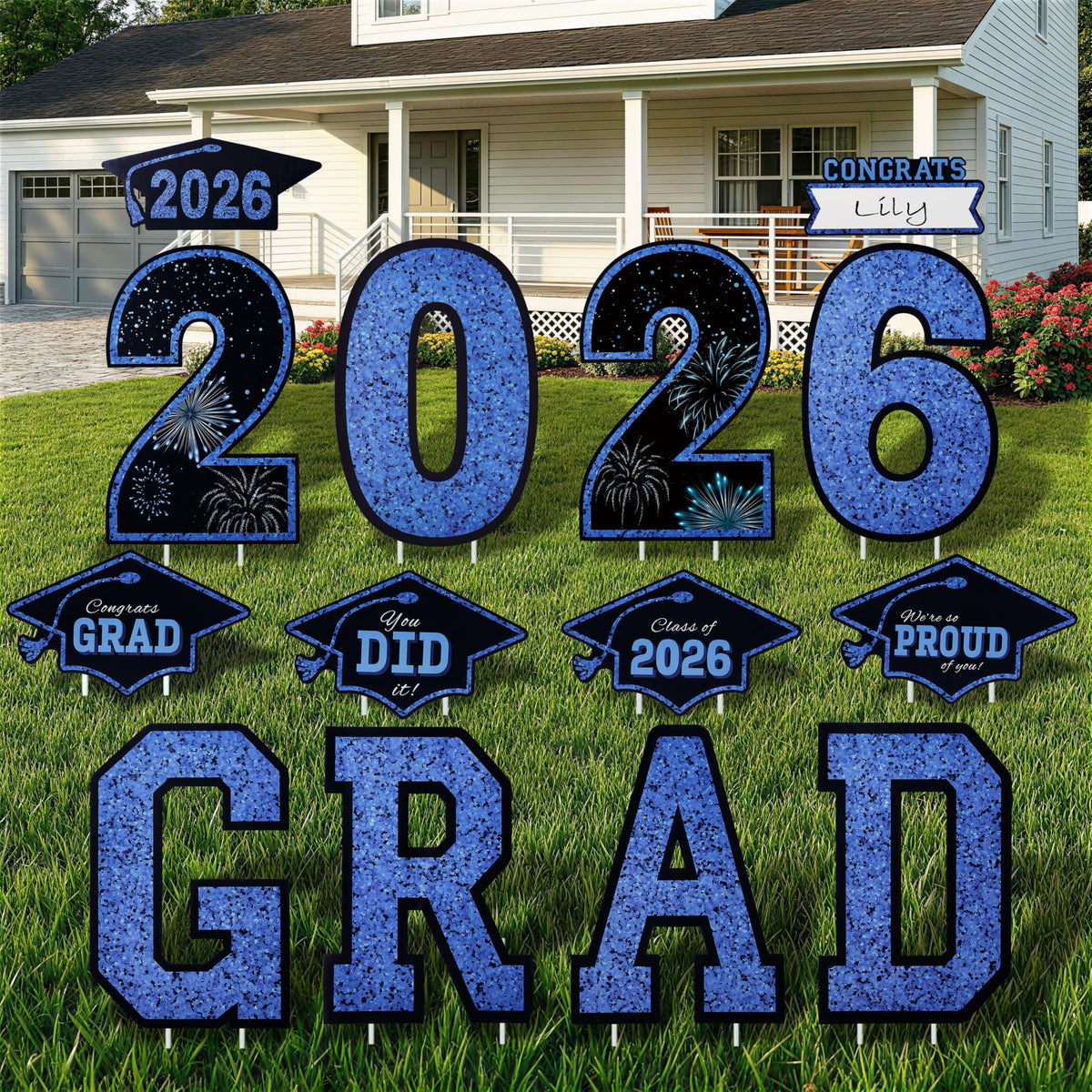 JOYIN outdoor-use signs create inviting graduation curb appeal.