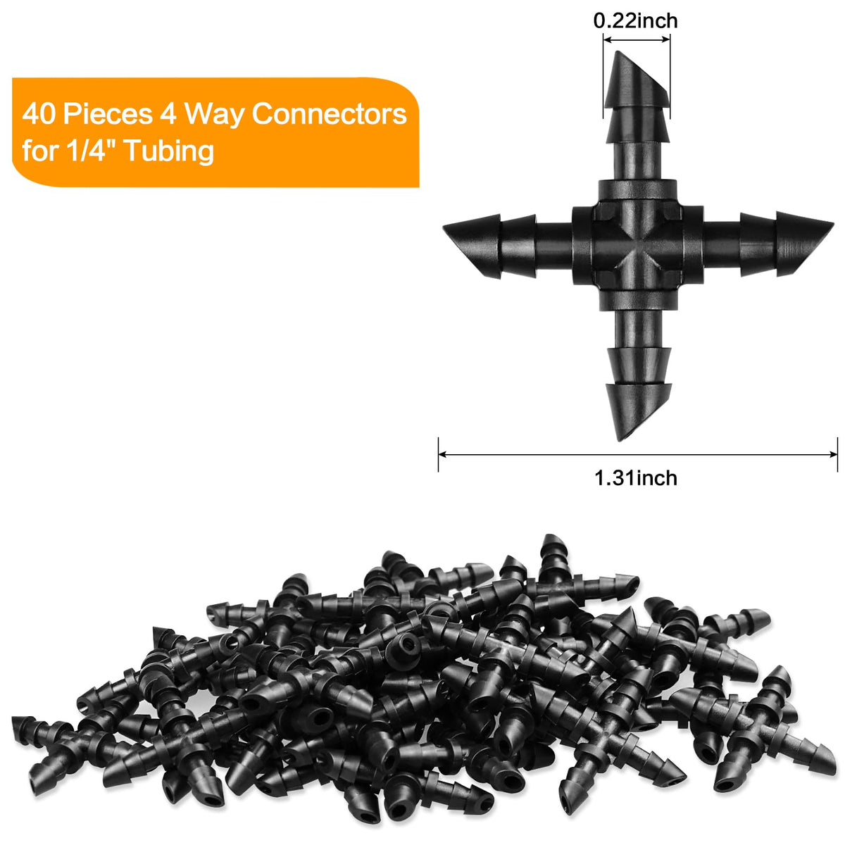 JOYPRO barbed 4-way cross connector provides tight grip on 1/4-inch tubing.
