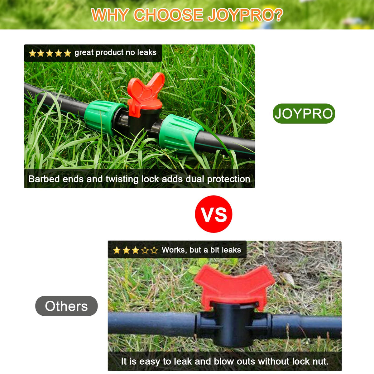 JoyPRO barbed fittings grip tubing securely for leak-proof joints
