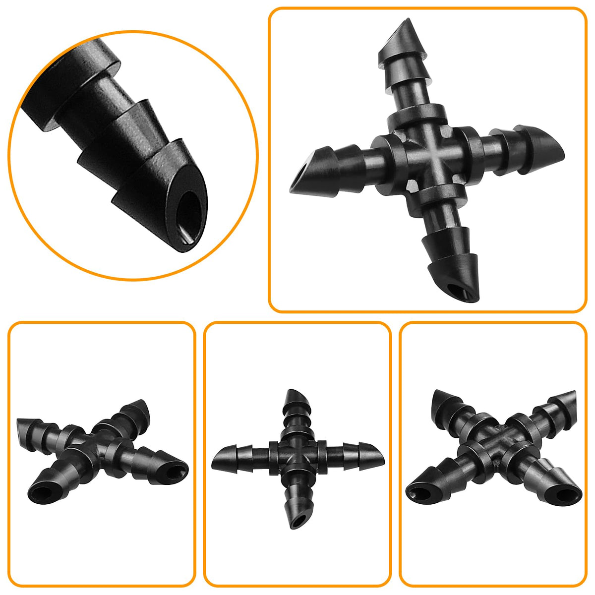 JOYPRO garden irrigation cross connector for flexible layouts.