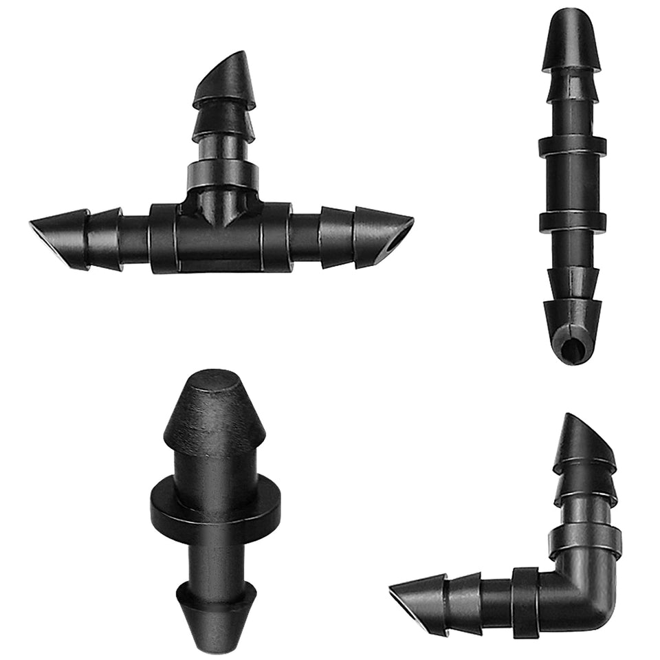 JOYPRO quarter-inch drip fittings couplings securely connect tubing for leak-free irrigation.