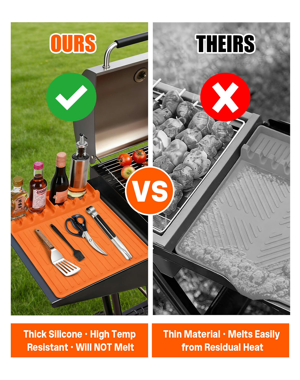 JoySil mat with eight-slot design keeps grill tools organized during cooking.
