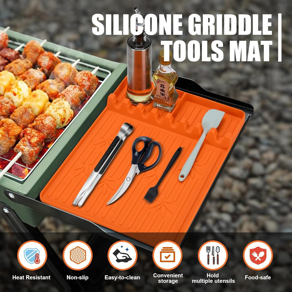 JoySil grill mat with drip pad and raised edges catches spills.
