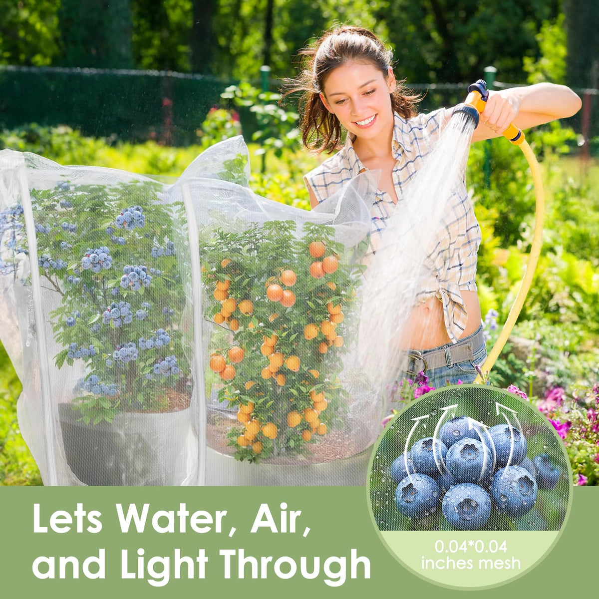 Joysuga blueberry bush netting cover shields ripe berries while letting sun reach